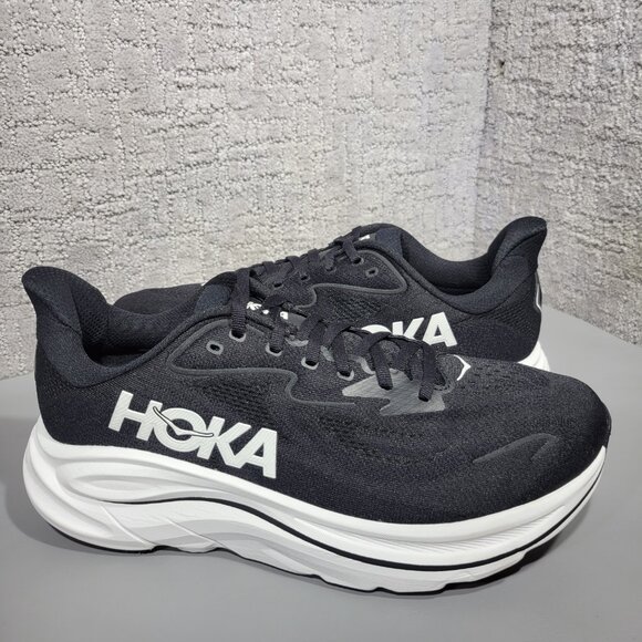 Hoka One One Clifton Wide 10 Men's Size US 10.5 2E Black White Athletic Sneakers - Picture 7 of 12